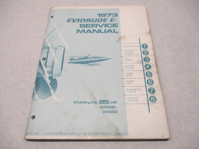 4910 OMC 1973 Evinrude Outboard Service Repair Manual 85 HP Starflite 85393