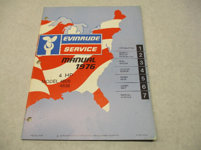 5186 OMC 1976 Evinrude Outboard Service Repair Manual 4 HP 4606 4636
