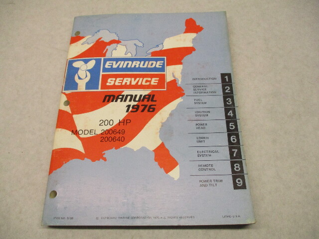 5199 OMC 1976 Evinrude Outboard Service Repair Manual 200 HP 200649 200640