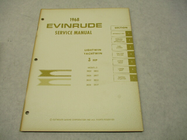 4477 OMC 1968 Evinrude Outboard Service Repair Manual 3 HP Lightwin Yachtwin Models