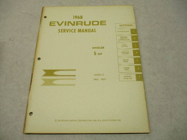4478 OMC 1968 Evinrude Outboard Service Repair Manual 5 HP Angler 5802 5803 Models