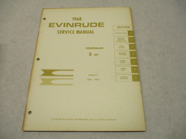 4479 OMC 1968 Evinrude Outboard Service Manual 6 HP Fisherman 6802 6803