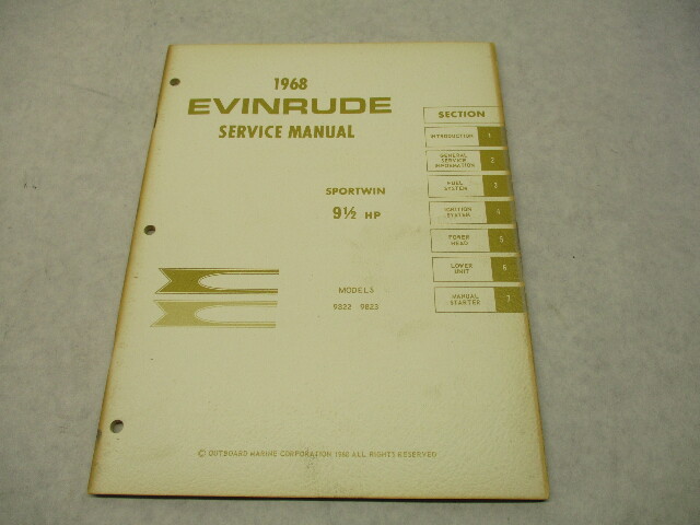 4480 OMC 1968 Evinrude Outboard Service Manual 9-1/2 HP Sportwin 9822 9823