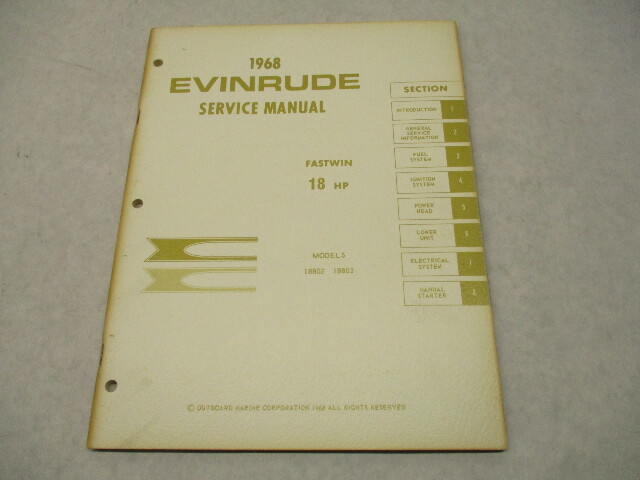 4481 OMC 1968 Evinrude Outboard Service Repair Manual 18 HP Fastwin 18803