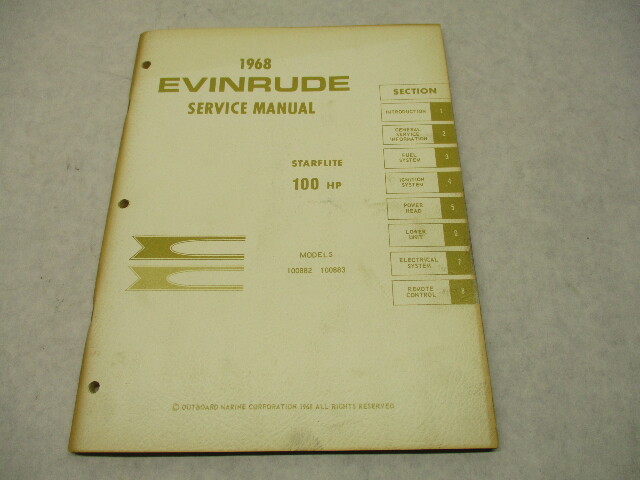 4487 OMC 1968 Evinrude Outboard Service Manual 100 HP Starflite 100882 100883