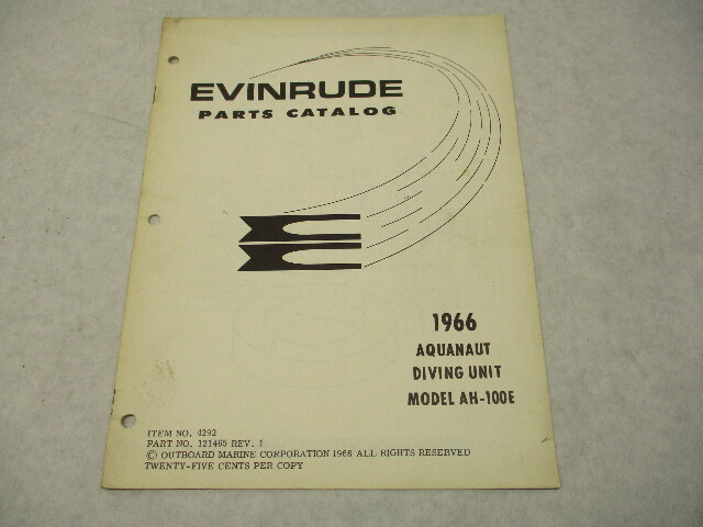 121465 OMC 1966 Evinrude Aquanaut Diving Unit Parts Catalog Model AH-100E