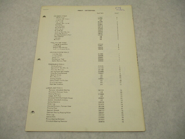 OMC Evinrude Johnson Outboard Tools Parts Catalog for 1978 Models
