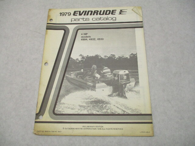 281370 OMC 1979 Evinrude 4 HP Outboard Parts Catalog Prelim Ed Model 4904 4932