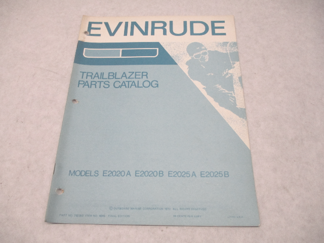 262303 1972 Evinrude Trailblazer Snowmobile Parts Catalog E2020A/B E2025A/B