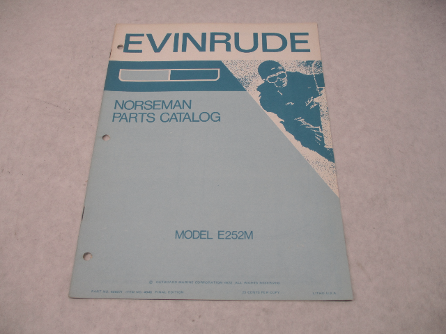 406071 1972 Evinrude Norseman Snowmobile Parts Catalog Model E252M