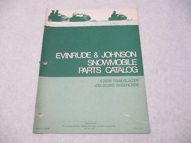 262935 1973 Evinrude Johnson 30 HP Snowmobile Parts Catalog Skeehorse Trailblazer