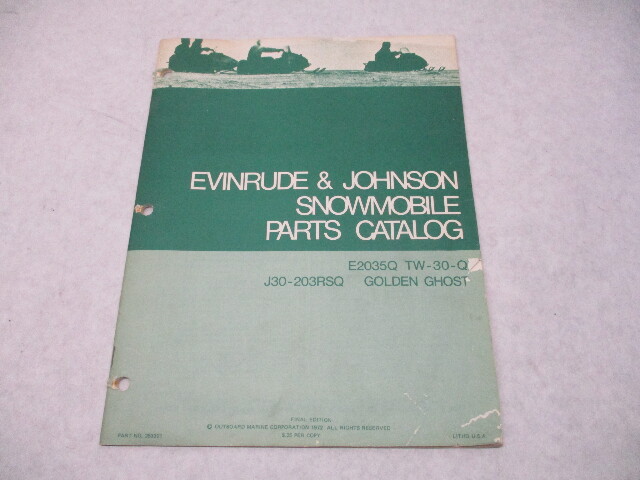 263321 1973 Evinrude Johnson 30 HP Snowmobile Parts Catalog E2035Q J30-203RSQ