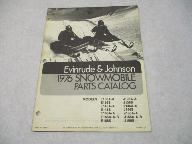 1976 Evinrude Johnson 35 40 50 HP Snowmobile Parts Catalog E136A-A J146S E166AAB
