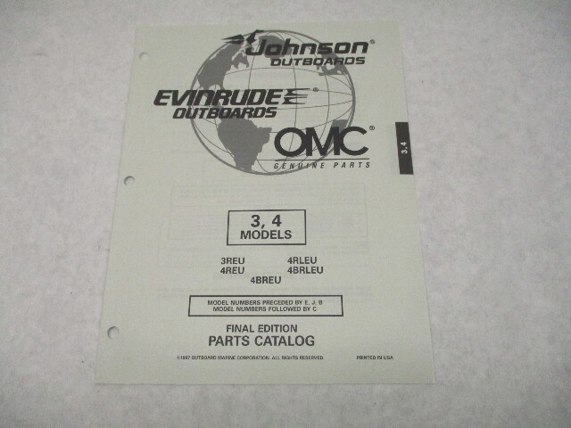 438689 OMC Evinrude Johnson 3-4 HP Outboard Parts Catalog 1997 Final Edition