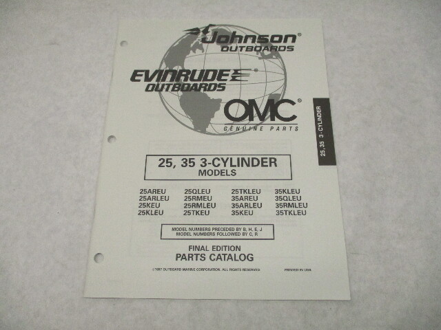 438703 OMC Evinrude Johnson 25/35 HP 3-CYL Outboard Parts Catalog 1997 Final Ed