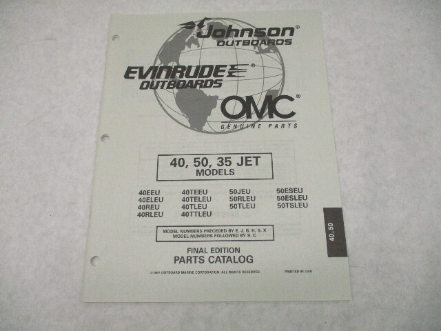 438704 OMC Evinrude Johnson 40/50 HP 35 JET Outboard Parts Catalog 1997 Final Ed