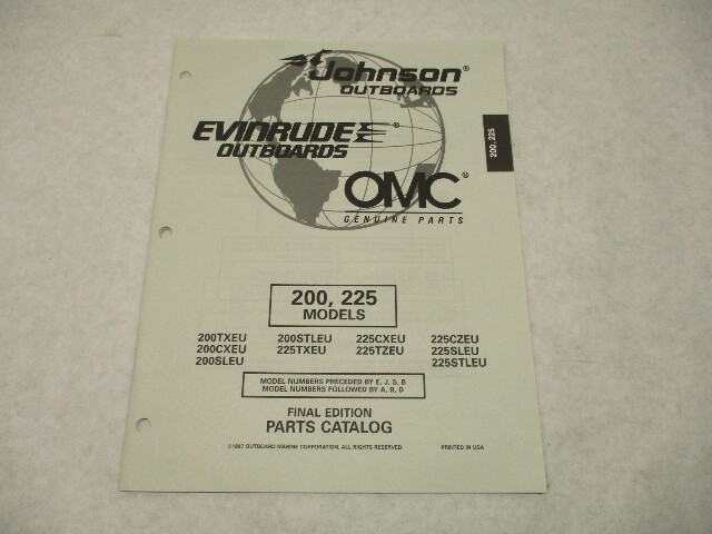 438722 OMC Evinrude Johnson 200-225 HP Outboard Parts Catalog 1997 Final Edition