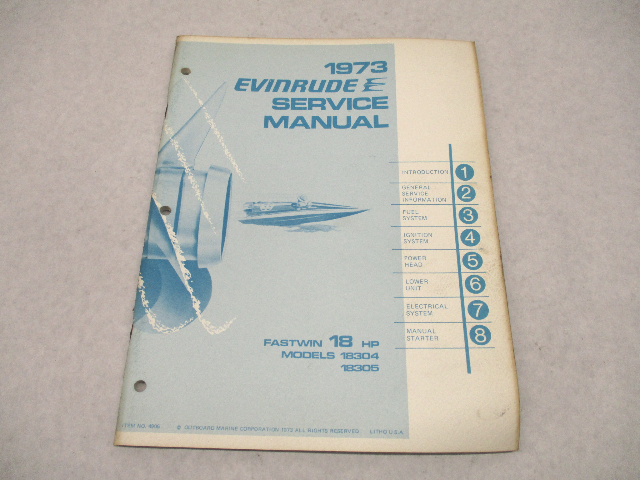 4905 OMC 1973 Evinrude Outboard Service Repair Manual 18 HP Fastwin