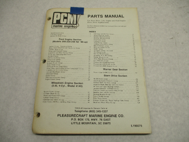 L190075 Pleasurecraft PCM Marine Parts Manual for Stern Drive, 2.6L Engine & Ford