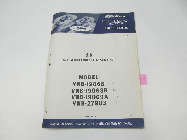 Outboard Motor Parts Catalog for Wards Sea King 3.5 HP 1964-67 VWB-19068/B 27903