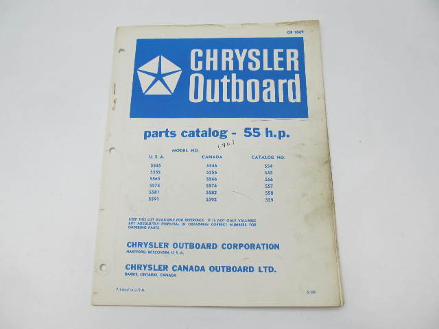 OB1069 Outboard Parts Catalog for Chrysler 55 HP 1969 5545 5555 5565 5575 5581 5591