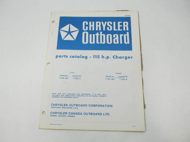 OB2663 Outboard Parts Catalog for Chrysler 115 HP Charger 1977 1159HA 1159BA