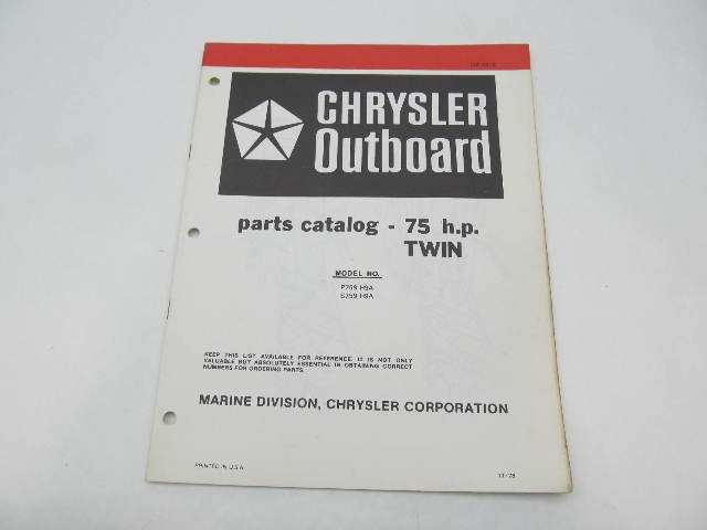 OB3215 Outboard Parts Catalog for Chrysler 75 HP Twin 1979 P759H9A S759H9A