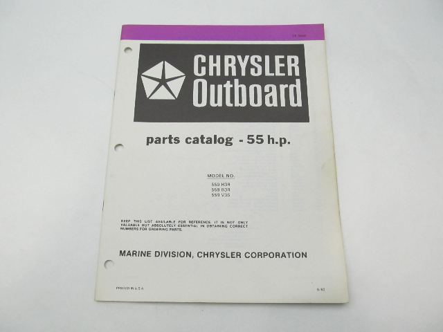 OB3849 Outboard Parts Catalog for Chrysler 55 HP 1983 559H3R 559B3R 559V3S