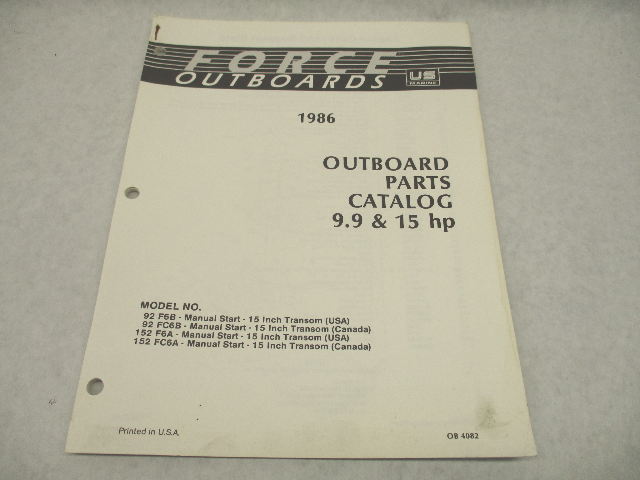OB4082 Outboard Parts Catalog for Force 9.9 & 15 Hp 1986 Manual Start