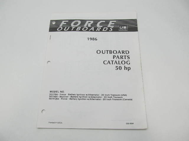 OB4084 Outboard Parts Catalog for Force 50 Hp 1986