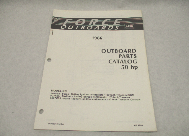OB4084 Outboard Parts Catalog for Force 50 Hp 1986 507F6A 507X6A Bayliner