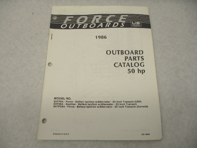 OB4084 Outboard Parts Catalog for Force 50 Hp 1986 507F6A 507X6A Bayliner