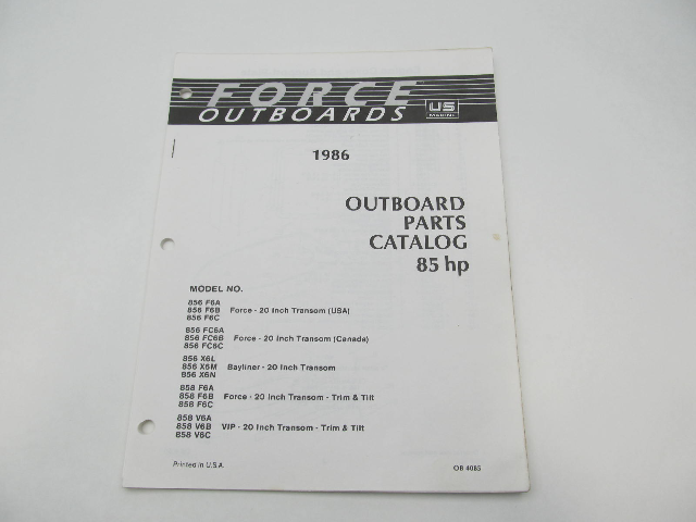 OB4085 Outboard Parts Catalog for Force 85 Hp 1986