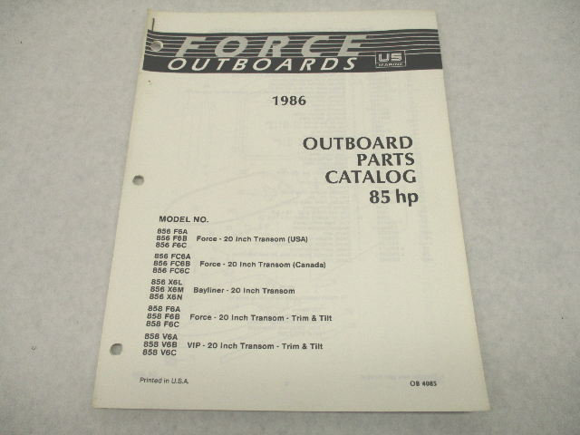 OB4085 Outboard Parts Catalog for Force Bayliner 85 Hp 1986