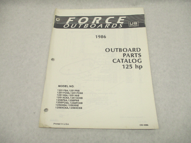 OB4086 Outboard Parts Catalog for Force 125 Hp 1986