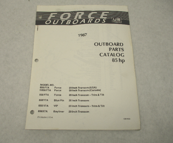 OB4100 Outboard Parts Catalog for Force 85 HP 1987 Bayliner