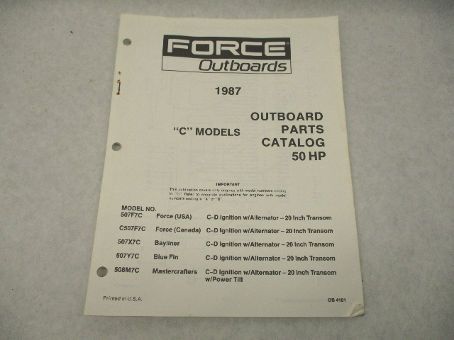 OB4161 Outboard Parts Catalog for Force 50 HP C Models 1987 Bayliner
