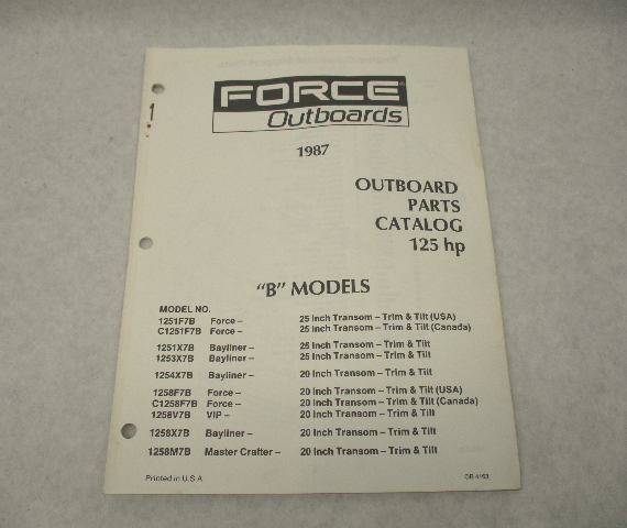 OB4163 Outboard Parts Catalog for Force 125 HP B Models 1987