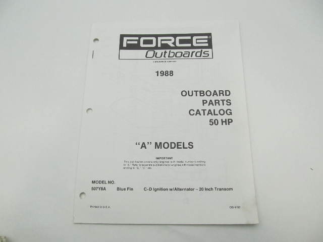 OB4192 Outboard Parts Catalog for Force 50 HP A Models 1988