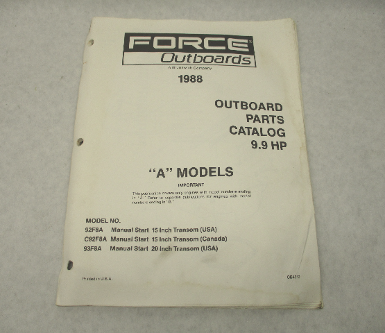 OB4212 Outboard Parts Catalog for Force 9.9 HP A Models 1988 Manual Start