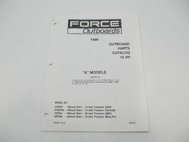 OB4272 Outboard Parts Catalog for Force 15 HP A Models 1989