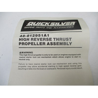 48-812951A1 Mercury Black Max 8-3/8  x 6 Pitch 3-Blade Prop 4-6HP 12 Spline