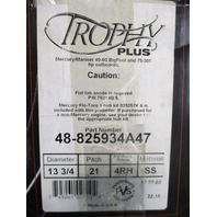 825934A47 13.75 x 21 Pitch 4 Blade SS Trophy Plus Propeller for Mercury Outboard