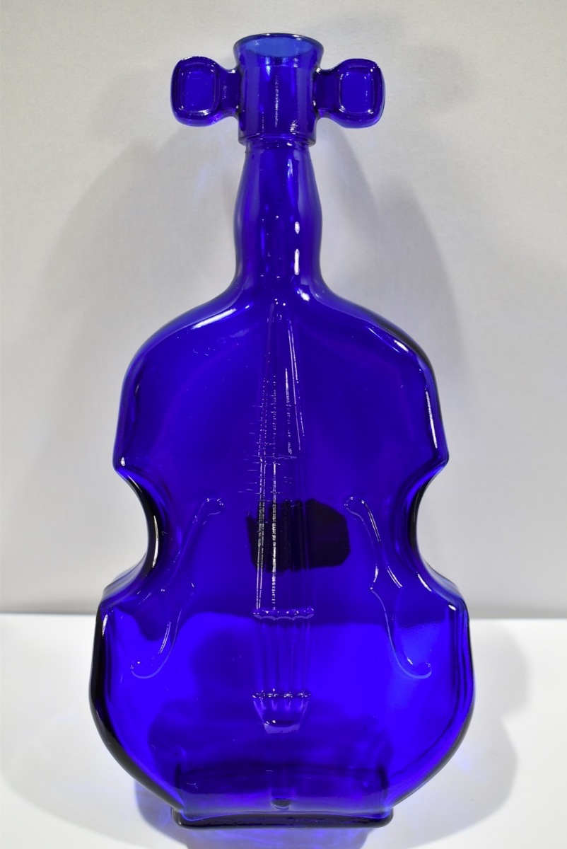 Antique Violin Glass Bottle Cobalt Blue 7.5" 6 Mark Air Capital