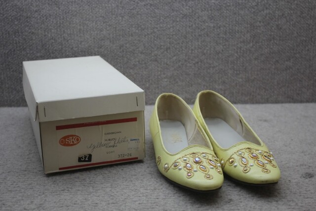Larks Beaded and Embroidered Yellow Flats