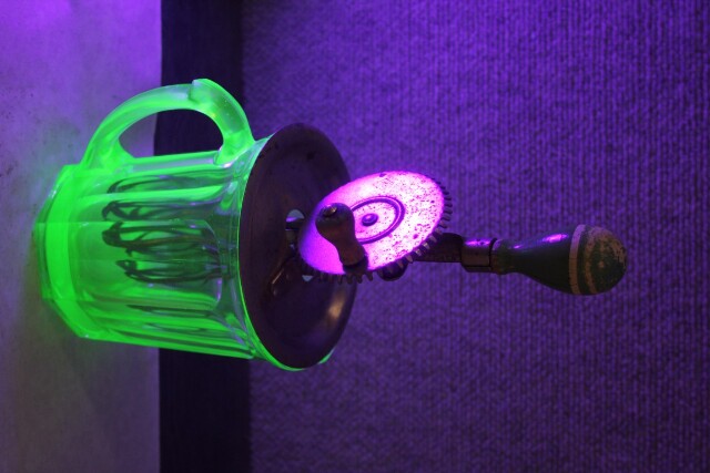 Green Uranium Glass 16 oz A & J Hand Mixer/Egg Beater