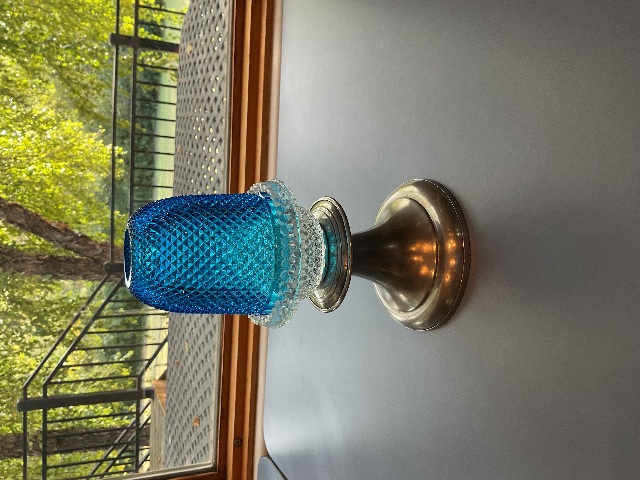 Vintage Cricklite Clarke Blue & Clear Pyramid Diamond Point Fairy Lamp with Base