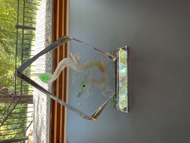 Dragon Paperweight Etched Art Glass