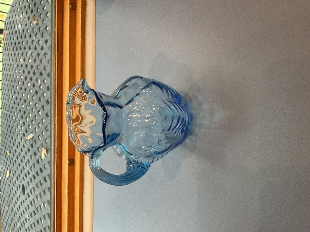 VTG FENTON Light Blue Glass Pitcher with Crimped Rim
