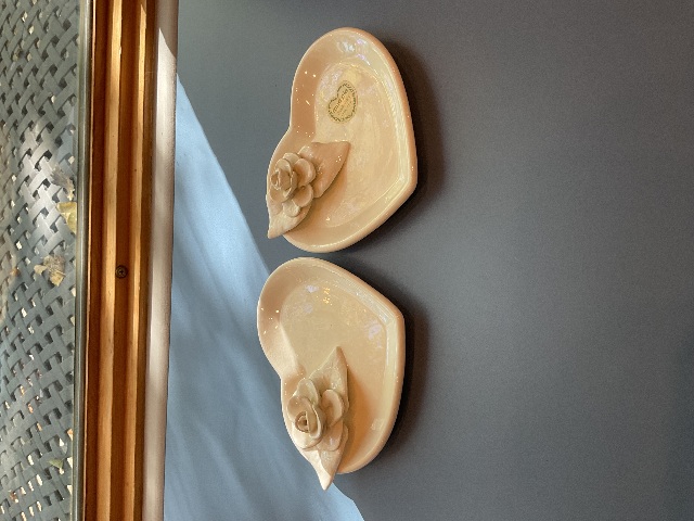 Ceramic Heart Shaped Small Plate with Rose Detail  Set of 2